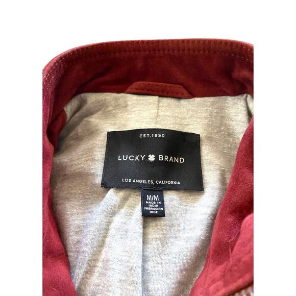 Lucky Brand Genuine Leather Moto Jacket Burgundy Size M Minimalist Fall Holiday - Picture 3 of 16